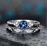 3 Colors Stackable Double Rings Sets For Women 925 Silver Round Green Blue Zircon Stone
