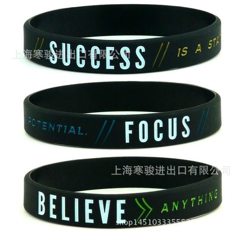 New Success Focus& Believe Motivational Silicone Sports Bracelets & Bangles