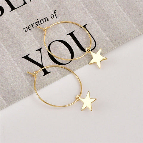Women Bohemia Simple Large Circle Star Drop Earrings Boho Women Elegant Earring Jewelry
