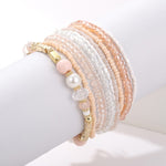10 pcs/lot Boho Multi-layer Imitation Pearl Crystal Glass Beaded Elastic Bracelets