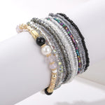 10 pcs/lot Boho Multi-layer Imitation Pearl Crystal Glass Beaded Elastic Bracelets
