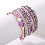 10 pcs/lot Boho Multi-layer Imitation Pearl Crystal Glass Beaded Elastic Bracelets