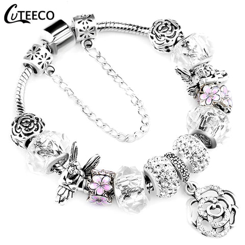 CUTEECO 925 Fashion Silver Charms Bracelet Bangle For Women
