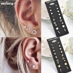 9 Pairs/set Gold Silver Crystal Earrings Set Women Female R