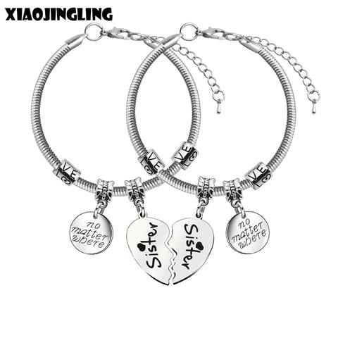 XIAOJINGLING 2pcs Broken Heart Bracelets & Bangles Stainless Steel