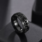 Letdiffery Punk 8mm Spinner Chain Men Rotatable Ring Black Blue Stainless Steel