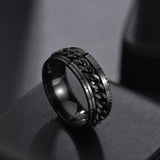 Letdiffery Punk 8mm Spinner Chain Men Rotatable Ring Black Blue Stainless Steel