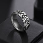 Letdiffery Punk 8mm Spinner Chain Men Rotatable Ring Black Blue Stainless Steel