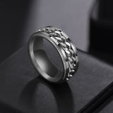 Letdiffery Punk 8mm Spinner Chain Men Rotatable Ring Black Blue Stainless Steel