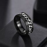 Letdiffery Punk 8mm Spinner Chain Men Rotatable Ring Black Blue Stainless Steel