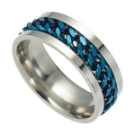 Letdiffery Punk 8mm Spinner Chain Men Rotatable Ring Black Blue Stainless Steel