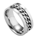 Letdiffery Punk 8mm Spinner Chain Men Rotatable Ring Black Blue Stainless Steel