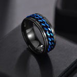 Letdiffery Punk 8mm Spinner Chain Men Rotatable Ring Black Blue Stainless Steel