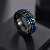Letdiffery Punk 8mm Spinner Chain Men Rotatable Ring Black Blue Stainless Steel