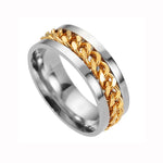 Letdiffery Punk 8mm Spinner Chain Men Rotatable Ring Black Blue Stainless Steel