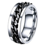 Letdiffery Punk 8mm Spinner Chain Men Rotatable Ring Black Blue Stainless Steel