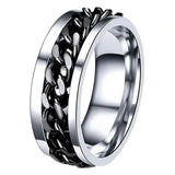 Letdiffery Punk 8mm Spinner Chain Men Rotatable Ring Black Blue Stainless Steel