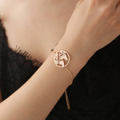 S036 Vintage World Map Pendant Bracelets For Women