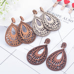 Natural Wooden Teardrop Earrings Popular Hollow Personality Simple Style Fashion