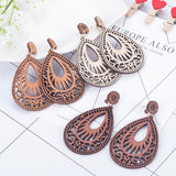 Natural Wooden Teardrop Earrings Popular Hollow Personality Simple Style Fashion