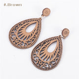 Natural Wooden Teardrop Earrings Popular Hollow Personality Simple Style Fashion