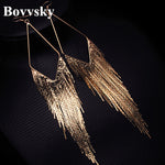 Bovvsky Dangle gold color metal Elegant Large Earrings Long Design