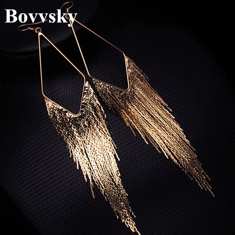 Bovvsky Dangle gold color metal Elegant Large Earrings Long Design