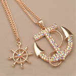 Fashion 2 Colors White Navy Crystal Rhinestone Anchor Rudder Pendant Necklace