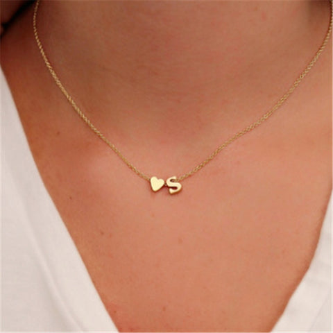 Fashion Tiny Dainty Heart Initial Necklace Personalized Letter Necklace Name