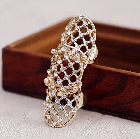 New Hot Fashion Punk Full Rhinestone Crystal Scroll Joint Knuckle Finger Ring