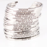 New Silver Stainless Steel Bangle Engraved Positive Inspirational Quote