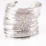 New Silver Stainless Steel Bangle Engraved Positive Inspirational Quote