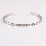 New Silver Stainless Steel Bangle Engraved Positive Inspirational Quote
