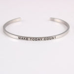 New Silver Stainless Steel Bangle Engraved Positive Inspirational Quote