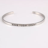 New Silver Stainless Steel Bangle Engraved Positive Inspirational Quote