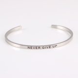 New Silver Stainless Steel Bangle Engraved Positive Inspirational Quote