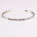 New Silver Stainless Steel Bangle Engraved Positive Inspirational Quote