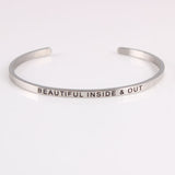 New Silver Stainless Steel Bangle Engraved Positive Inspirational Quote