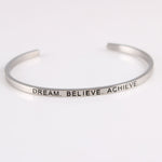 New Silver Stainless Steel Bangle Engraved Positive Inspirational Quote