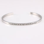 New Silver Stainless Steel Bangle Engraved Positive Inspirational Quote