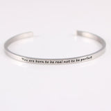 New Silver Stainless Steel Bangle Engraved Positive Inspirational Quote