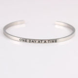 New Silver Stainless Steel Bangle Engraved Positive Inspirational Quote