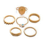 ZORCVENS 6 pc/set Bohemian Gold Color Eye Flower Rings Set for Women