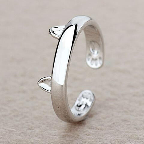 Silver Plated Cat Ear Ring Design Cute Fashion Jewelry Cat Ring For Women