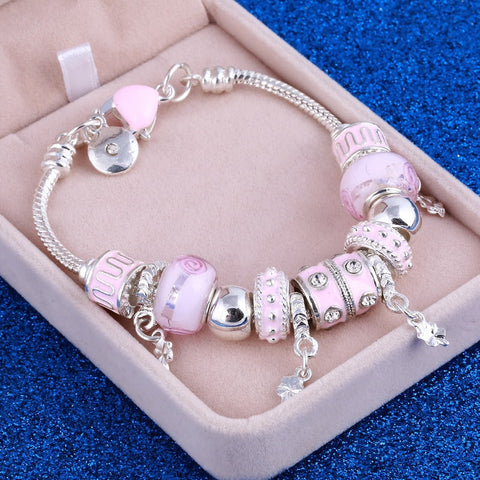 ZOSHI Pink Crystal Charm Silver Bracelets & Bangles for Women
