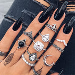 Vintage Ring Female Bohemian Geometric Flower Crystal Ring Set Finger Jewelry