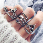 Vintage Ring Female Bohemian Geometric Flower Crystal Ring Set Finger Jewelry