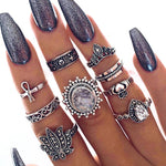 Vintage Ring Female Bohemian Geometric Flower Crystal Ring Set Finger Jewelry