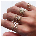Vintage Ring Female Bohemian Geometric Flower Crystal Ring Set Finger Jewelry