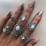 Vintage Ring Female Bohemian Geometric Flower Crystal Ring Set Finger Jewelry